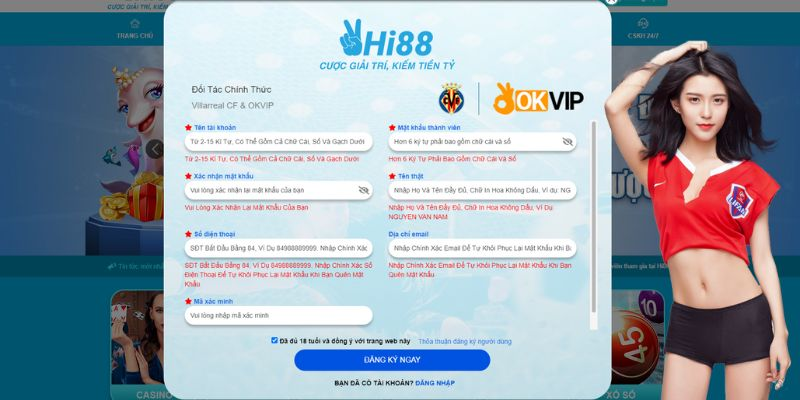 Hướng dẫn đăng ký thành viên trang chủ Hi88